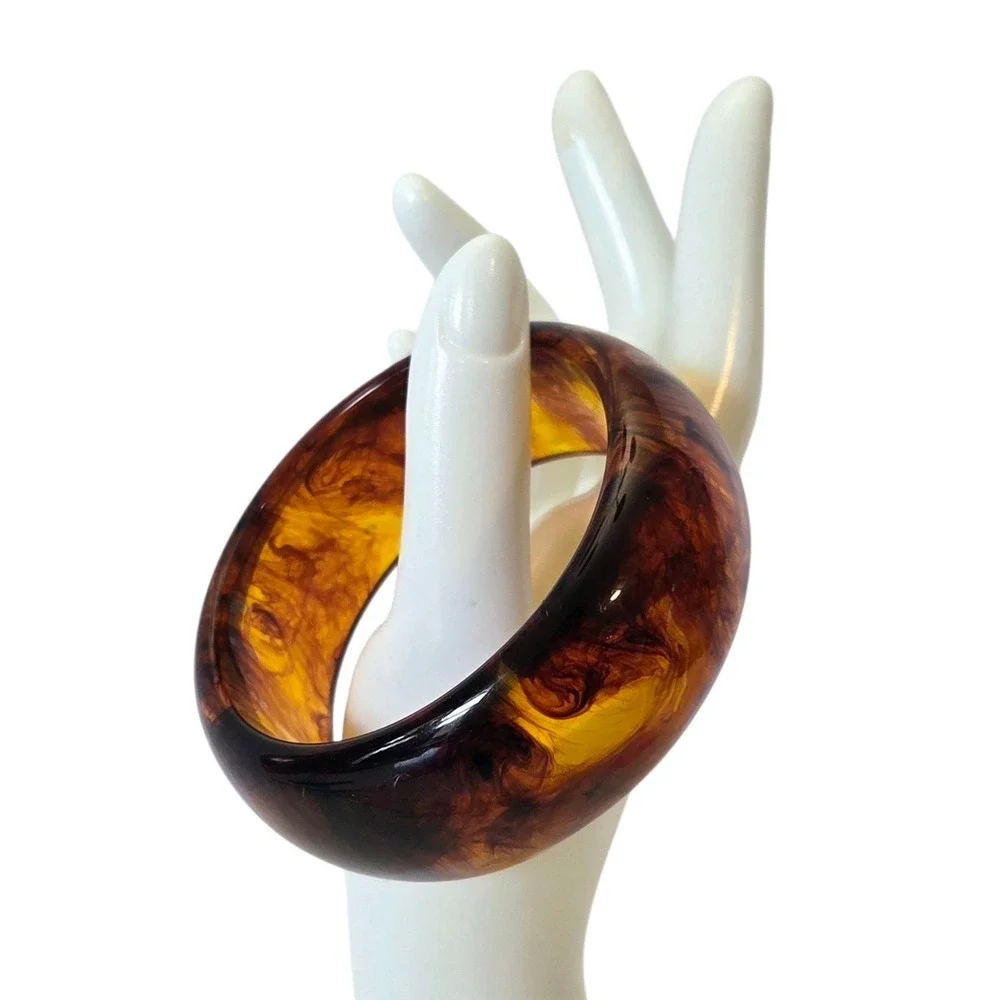 Vintage Wide Acrylic‎ Bangle Bracelet Tortoiseshell Rootbeer Boho Dark Academia